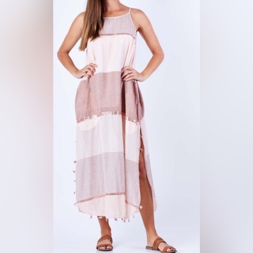 Lula Soul Horizon Maxi in Hazel size Medium Sequined Lined Sheer Resortwear - Picture 13 of 13